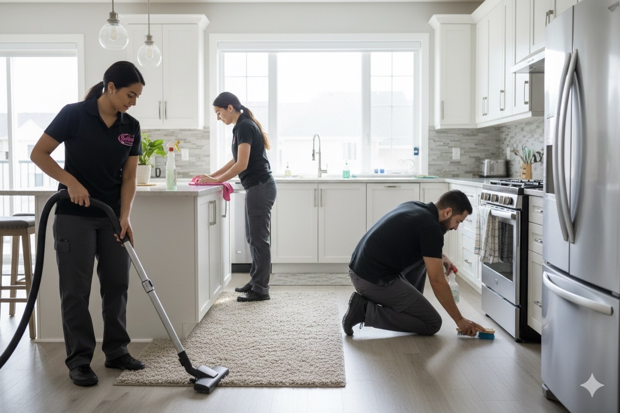 Professional cleaning team in action